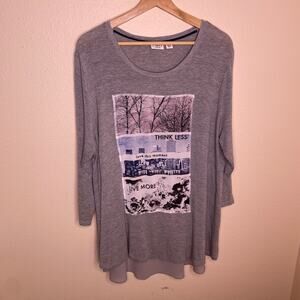 Cato Gray Scenery Embellished Long Sleeve Tee 18/20W